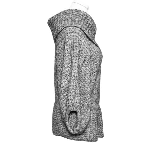 Fabiola Anthropologie Gray Cable Knit Split Cowl Neck Batwing Sweater Small Boho - Picture 5 of 9